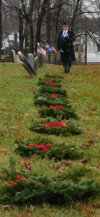 Remember, honor, teach Wreaths Across America ceremony held for first time at Old Newton Burial Ground Wreaths are lined up, ready to be placed on the graves of veterans at the Old Newton Burial Ground, as part of Wreaths Across America on Saturday, Dec. 2018. (Photo by Mandy Coriston).