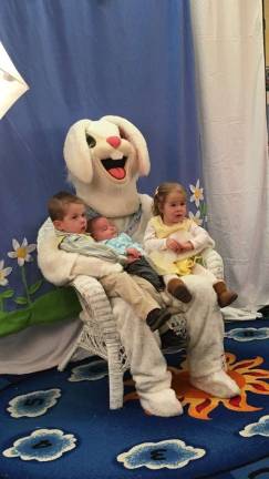 Matthew, Lucas and Mia Shadwell pose for picture with the Bunny