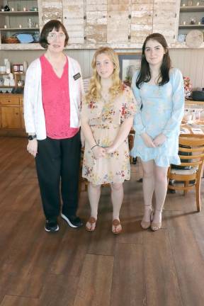 Hopatcong women honored with local and state awards Elma Lant Scholarship Coordinator Linda Kalata stands with high school award recipients Christy Brennan and Ashley Wallace.