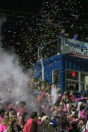 Confetti rains down over Sparta supporters at the Oct. 25, 2019 home game.