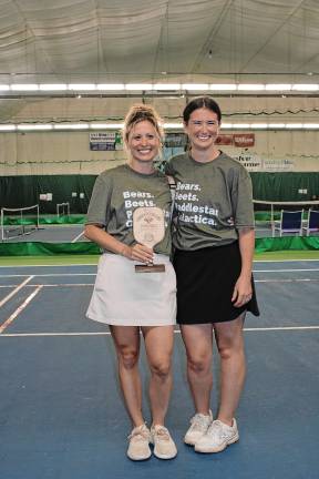Pickleball tournament benefits schools Stephanie Feely and Taryn DePrecker win an award for the best team uniform.