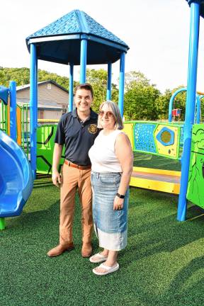 Inclusive playground opens State Assemblyman Michael Inganamort, R-24, with Byram Township Councilwoman Cris Franco. (Photo by Maria Kovic)