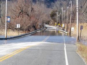 Vernon Crossing Road, or the Flats, during flooding last December (File photo by Janet Redyke)