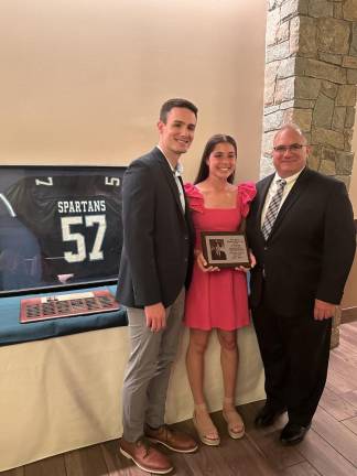 Monogram Dinner celebrates Sparta High School athletes From left are Owen Mead, Mason Munier and Lou Seville. Mason, a varsity basketball and softball player, won the Billy Reilly Award.
