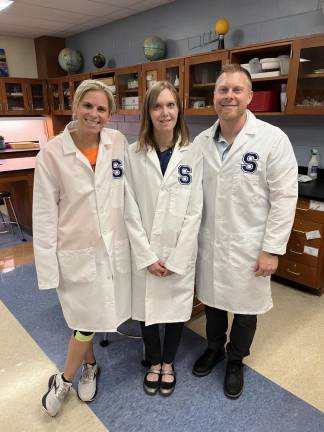 High school recognized for PLTW program From left are Sarah Pisano, Lisa Cummins and Ken Scognamiglio, Project Lead The Way teachers at Sparta High School. (Photo provided)