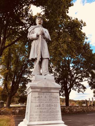 Standing Soldier monument in Sparta: &quot;Erected by James B. Titman, Liet. and R.O.M. of the 27th and 33rd Regiments New Jersey Volunteers, in memory of all the brave heroes who served on land and sea in defense of their country in any of the wars of the United States.&quot;