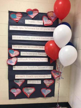 The school was decked out in red, white and blue decorations commemorating Veterans Day