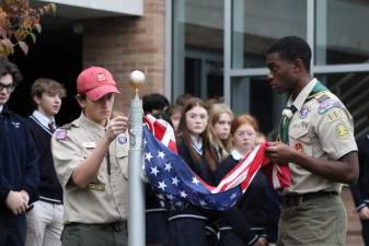 The Pope John XXIII Regional High School’s Scout Honor Guard raised the flag at the private high school’s annual Veterans Day ceremony Thursday, Nov. 9 . (Photos provided)