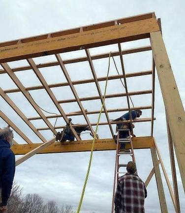 The wooden amphitheater under construction (Photo courtesy of The Kittatinny Players )