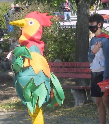 Rooster stands for the singing of the National Anthem (Photo by Janet Redyke)