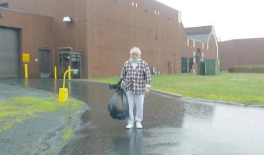 Eighty-year-old John Curwood, wearing his pajama top, walked away from the Pike County Correctional Facility at 9:25 a.m. on July 8 in the middle of a downpour, complete with thunder and lightning (Photo by Joy McCann)