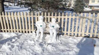 Thank you to readers Dan and Mary Fischer for sharing their recent photos of whimsical snow sculptures they titled “Waiting for Summer to Start.” Brrrr.