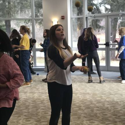 Teen Arts Festival fosters friendships and creativity Seventh grader Amanda Simpson learned how to juggle at the festival. She is from the Hardyston Middle School.