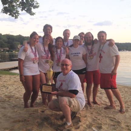 LMP repeating as 2015 Champions of the Sussex County LifeGuard Competition. General Manager Greg Leo crouching in front.