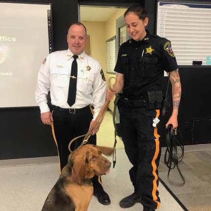 The tracking skills of 'Nutmeg' Sheriff Strada, Nutmeg and Nutmeg's handler, Detective Catherine Young. (Photos by Laurie Gordon)