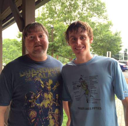 County sports Hall of Famer returns to inspire runners Scheid (right) with former 10-Mile National Champion, Michael Mykytok, at X-Treme Youth Running Camp where they both addressed the campers on opening day