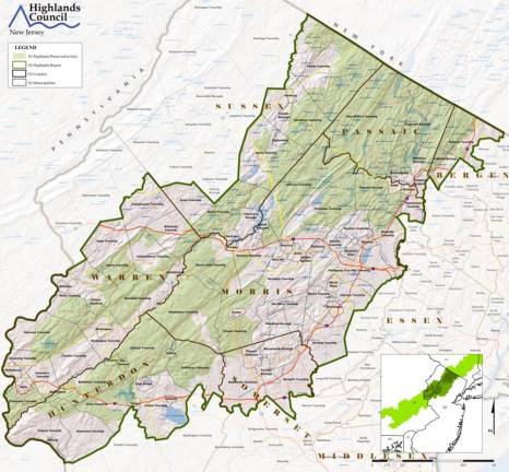 Map of the New Jersey Highlands