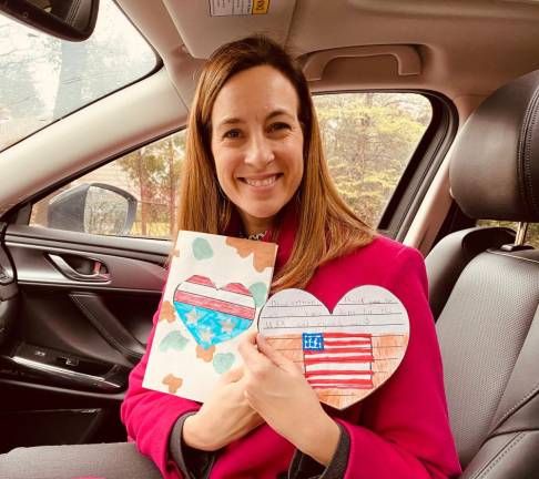 Congresswoman Mikie Sherrill delivers Valentine's Day cards to local veterans.