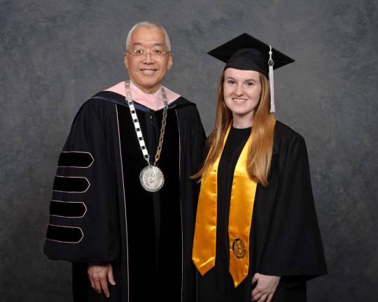 Dr. Kwang-Wu Kim, president of Columbia College Chicago and Caitlyn Brunner. Photo provided