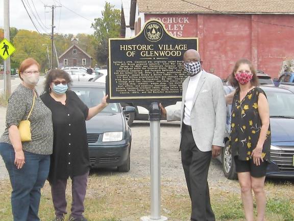 Members of the Vernon Historical Preservation Commission and the Vernon Economic Committee unveil a new historical marker honoring Glenwood. (Photo by Janet Redyke)