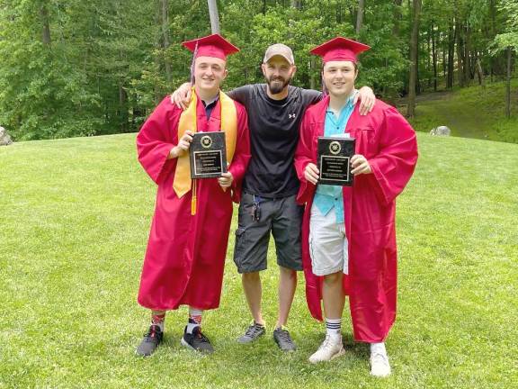 Hobb Engler President Bill Brown celebrates with 2020 scholarship winners John (“Jack”) Cusack and Matthew Credidio (Photo provided)