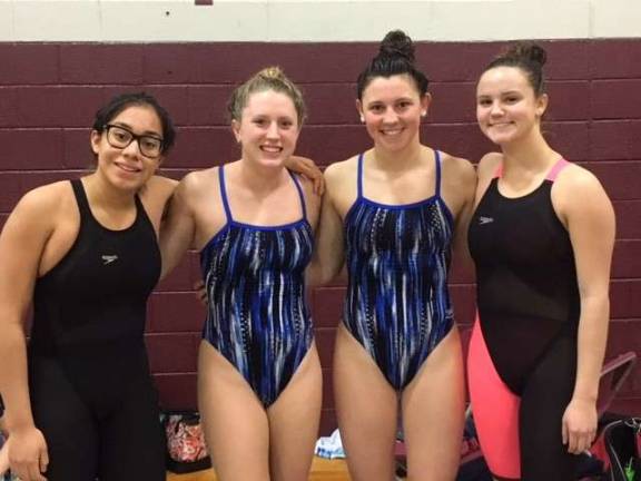 Sparta HS girl swimmers look ahead Freshman Miranda Doller, Seniors Chloe Rippey, Alexis Faria, and Bridget Hilgendorff, all qualified for the Meet of Championships in March.