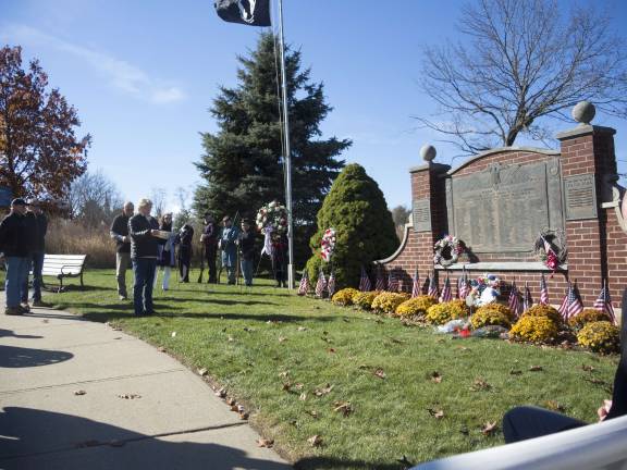 Wreaths adorning at the township's memorial