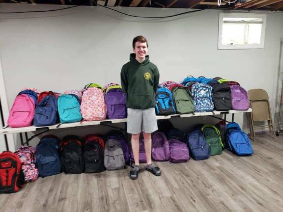 Shea Harrison’s Eagle Scout project was to run a drive that filled 100 backpacks with school supplies. He worked with Family Promise in Newton.