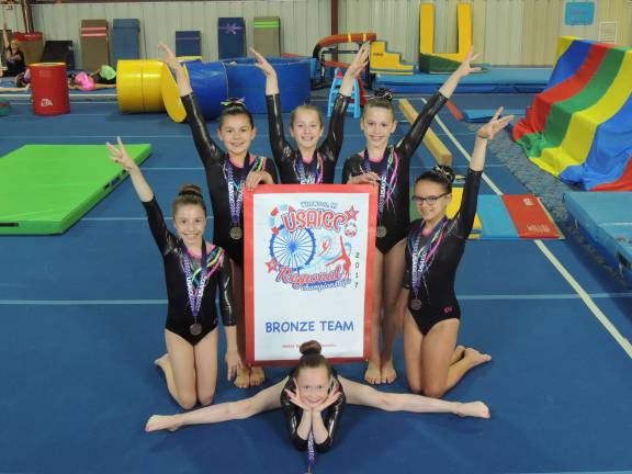 From left, Sabrina Dispenziere, Samie Copley, Elizabeth Byra, Lexi Ingoglia, Adrienna Barone and, in front, Moya Lynch Photos courtesy of Westys Gymnastics