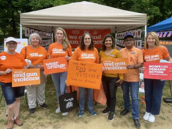 Members of Every Town for Gun Safety are, from left, Linda Coombs of Sparta, Susan Giordano of Mount Arlington, Patty Rivas of Sparta, Irene Sergonis of Mount Olive, Alicia Sharma of Mount Olive, Edmund Khanoo of Mount Olive and Nichole Howard of Sparta.