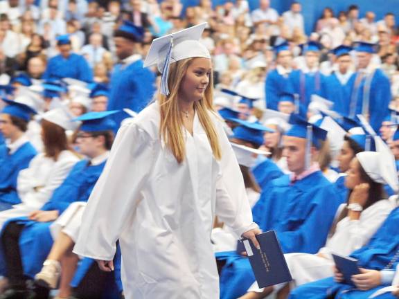 Pope John XXIII High School commencement Graduate Deanna Marie Tedesco, diploma in hand.