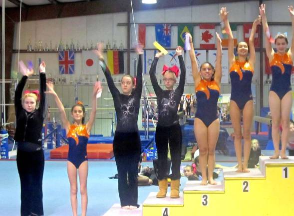 Giant gymnasts take first all around Bronze Gators take the top three spots with Kaitlin Peccia of Lafayette in first, Kaitlyn Legasca of Sparta in second , Rebecca Rodriguez of Stillwater in third and Danielle Weiss of Ogdensburg earned the fifth place spot.