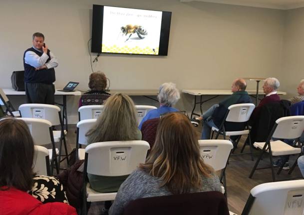 Beekeeper Christopher Yates explains the 'Importance of Bees' at Sparta Historical Society lecture Photo by Amy Shewchuk