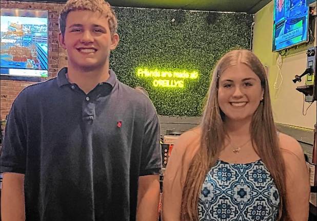 2 receive scholarships <b>Aaron Stone and Carly Trovato receive scholarships from the Sussex County Young Republicans. (Photo provided)</b>