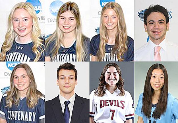 Student athletes play hard at the college level Clockwise: Brooke Bode, Emily Hotz, Christine Manser, Michael Inglima, Shirley Chen, Abigail Wittig, Michael Campanella III, and Kelly Ann Earrusso.