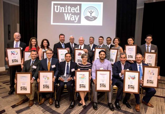 United Way of Northern New Jersey awarded its 2017 Impact Award to Allergan&#x2019;s U.S. headquarters at 5 Giralda Farms in Madison. Pictured are members of the winning team who represent: Allergan; Lincoln Equities Group, LLC; Newmark Grubb Knight Frank; JLL; HLW International; Gensler; Bond, Schoeneck &amp; King PLLC; Riker Danzig Scherer Hyland &amp; Perretti LLP; VVA Project Managers &amp; Consultants; Robert Derector Associates; Structure Tone; Teknion; GOI; TM Technology Partners, Inc.; Cerami &amp; Associates; Structure Studio; Jacobs Doland Beer; and Kimley-Horn and Associates. Photo credit: Jennifer Brown/ Courtesy of United Way of Northern New Jersey.