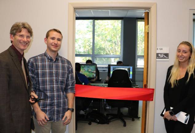Left to right: Dr. Jon Connolly, President; Josh Todd, IT Specialist; Erin Casne, Transfer Counselor. Both Josh and Erin will be the new coaches for e-Sports.
