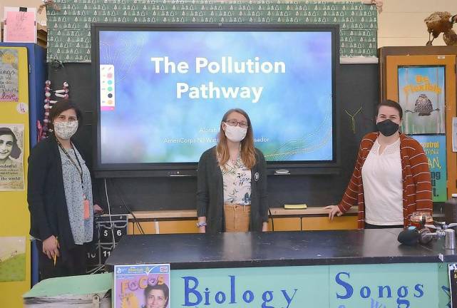 NJ Watershed Ambassador shows students how everyday actions help, or hurt, lakes and streams Alorah Beliese (center), Watershed Ambassador for the Wallkill River, talked to science students at Vernon Township High School about the importance of watershed management for conservation and habitat protection. She was the guest of science teachers Stella Foco (left) and Cara Brown (right).