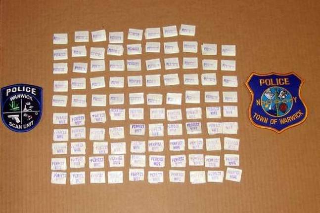 Anti-drug presentation at Sparta Middle School 98 bags of heroin seized by the Warwick, NY police in a 2016 sting Photo courtesy of the Warwick Police Department