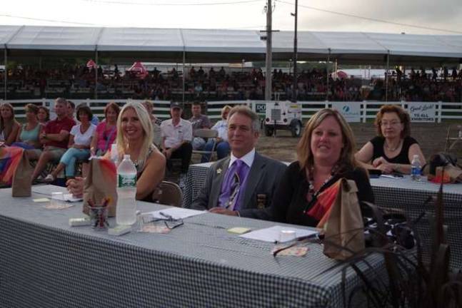 Miss Frankford named Queen of the Fair From left pageant judges Mrs. Warren County Bernadette Johansson, Peter Smith 101st President of the NJ State Elks Association and Jodi Bosch Director of the Dramatics Program at Mount Olive High School and tabulator Eileen Diehl VP of Lakeland Bank, Branchville. The 2014 Queen of the Fair Pageant took place on Saturday August 2, 2014. Miss Frankford, Annelise Michelle Malgieri was crowned queen of the fair at the New Jersey State Fair in Augusta, New Jersey.