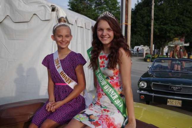 Miss Frankford named Queen of the Fair 2014 Miss Honey Queen Jordana Mross, 12, of Hamburg and 2014 Fashion Show Dress Review winner Emily Fisher, 16, of Sparta are shown.