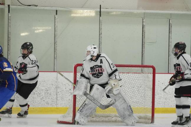 Kinnelon/Jefferson/Sparta United goalie Rylan Gibbons stands guard. He made 25 saves.