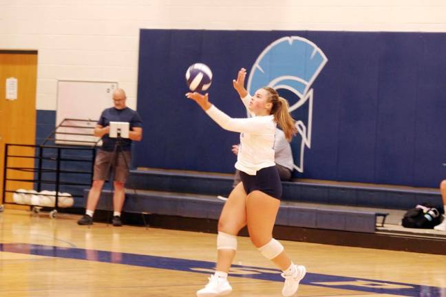 Girls soccer team shuts out Montville Sparta volleyball player Giselle Faria with the ball.