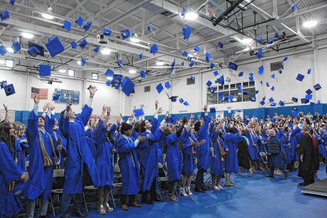 Photos: Pope John XXIII Regional High School graduation Members of the Pope John XXIII Regional High School Class of 2025 toss their caps in the air at the end of graduation June 6. (Photos by Austin Braun)