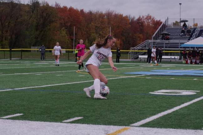 Hunterdon Central player Olivia Krowicki steers the ball.