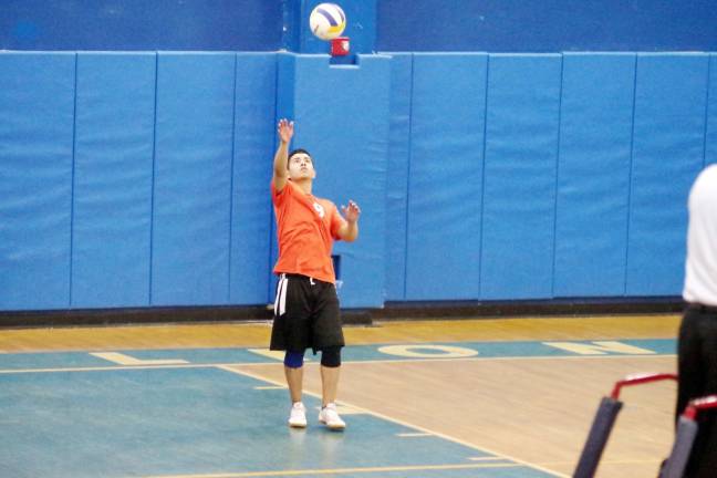 Pope John's strikes down Dover in volleyball Dover's Felipe Echeverri in the midst of a serve. Echeverri contributed three digs.
