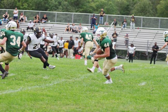 Sussex Tech kick returner Joseph Martinez on the move in the first half. Martinez caught one touchdown pass in the fourth quarter.