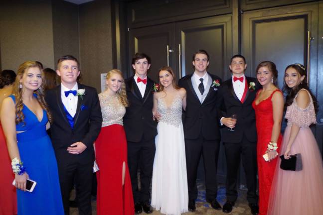 Prom night for Sparta High School From left are Maggie Rowan, C.J. Matthews, Diana Torsiello, Daniel Johnston, Olivia McEntel, Jack Kulik, Bryan Currie, Jeanne Earl and Abby Pineyro. Photos by George Leroy Hunter
