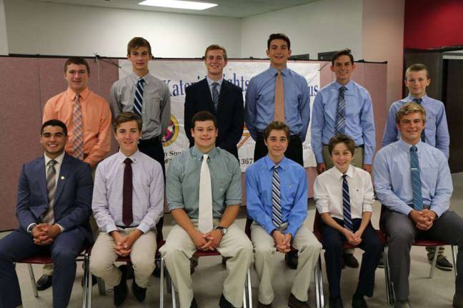 Saint Kateri squires welcome new members From left: Chief Squire Ben Insley, John McGuire, Justin Romano, Dan Furnari, Nick Furnari, and Deputy Chief Squire Brendan Puszcz. Standing from left: Paul McFadden, Greg Puszcz, Dan Smith, Will McKenna, Conor Smetana, and James Philipps.