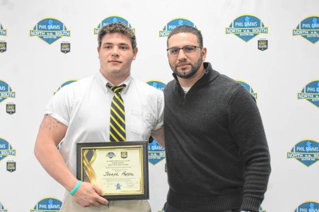 Pappa picked for All-Star Classic Pope John XXIII Regional High School senior Joseph Pappa with football head coach Dom Gaston, right. (Photo provided)